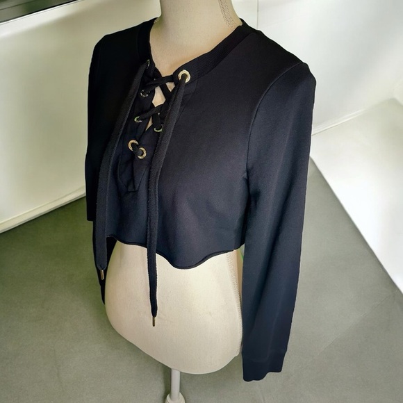 Calvin Klein Black Cropped Lace Up Sweatshirt Style Top Size XS - Picture 4 of 9